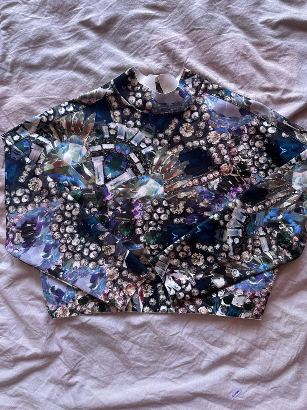 H&M Jewel Print Cropped Long Sleeve Top Gemstone Graphic Crop Top Size 2 - Picture 3 of 10
